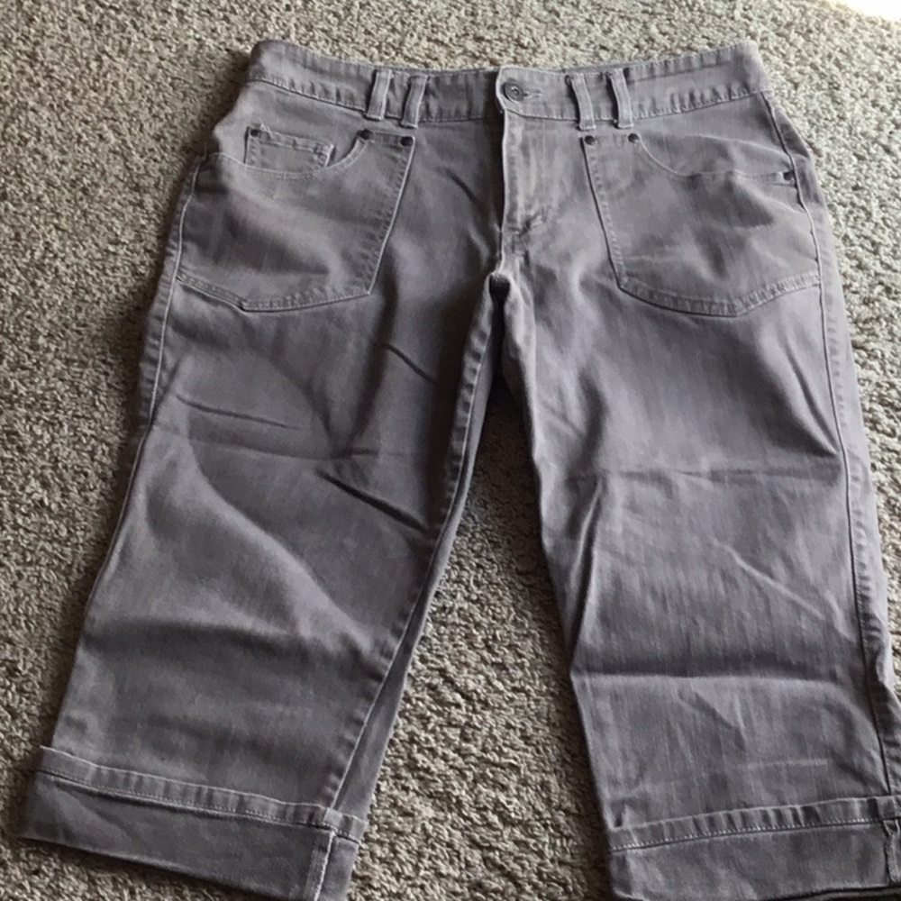 Jeanstar Utility Cargo Taupe Cuffed Capri Jeans Straight Leg Size 14